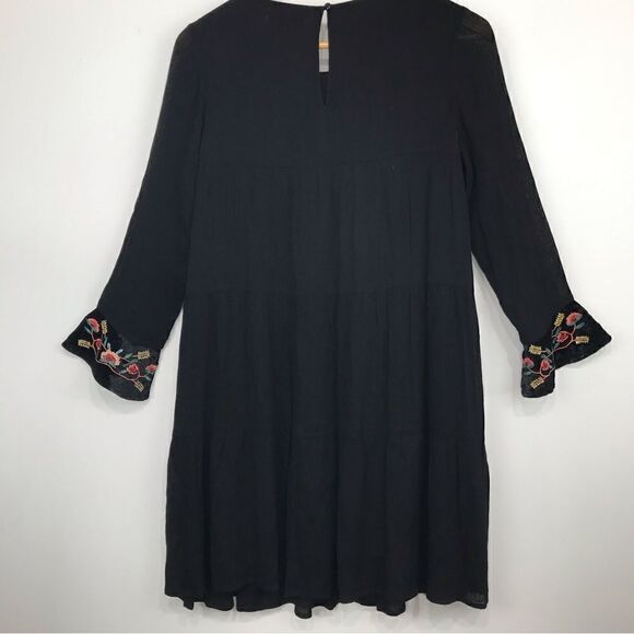 THML Black Gauze Floral Embroidered Velvet Popover Sheath Dress - Picture 6 of 14